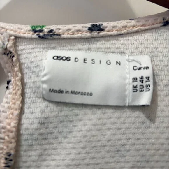 ASOS Design Floral Dress Size 14 3/4 Sleeves Textured Crepe - Picture 8 of 10